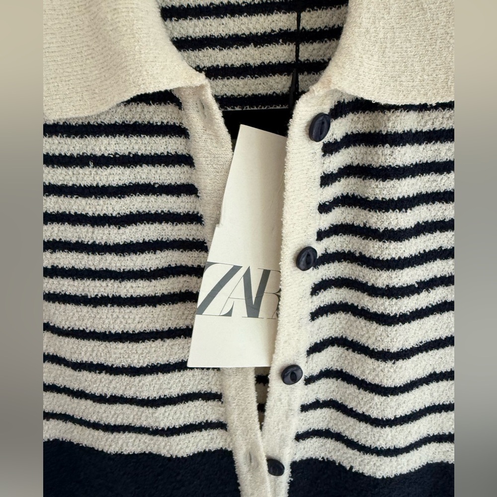 ZARA Striped Navy and White Sweater Dress - Picture 4 of 6